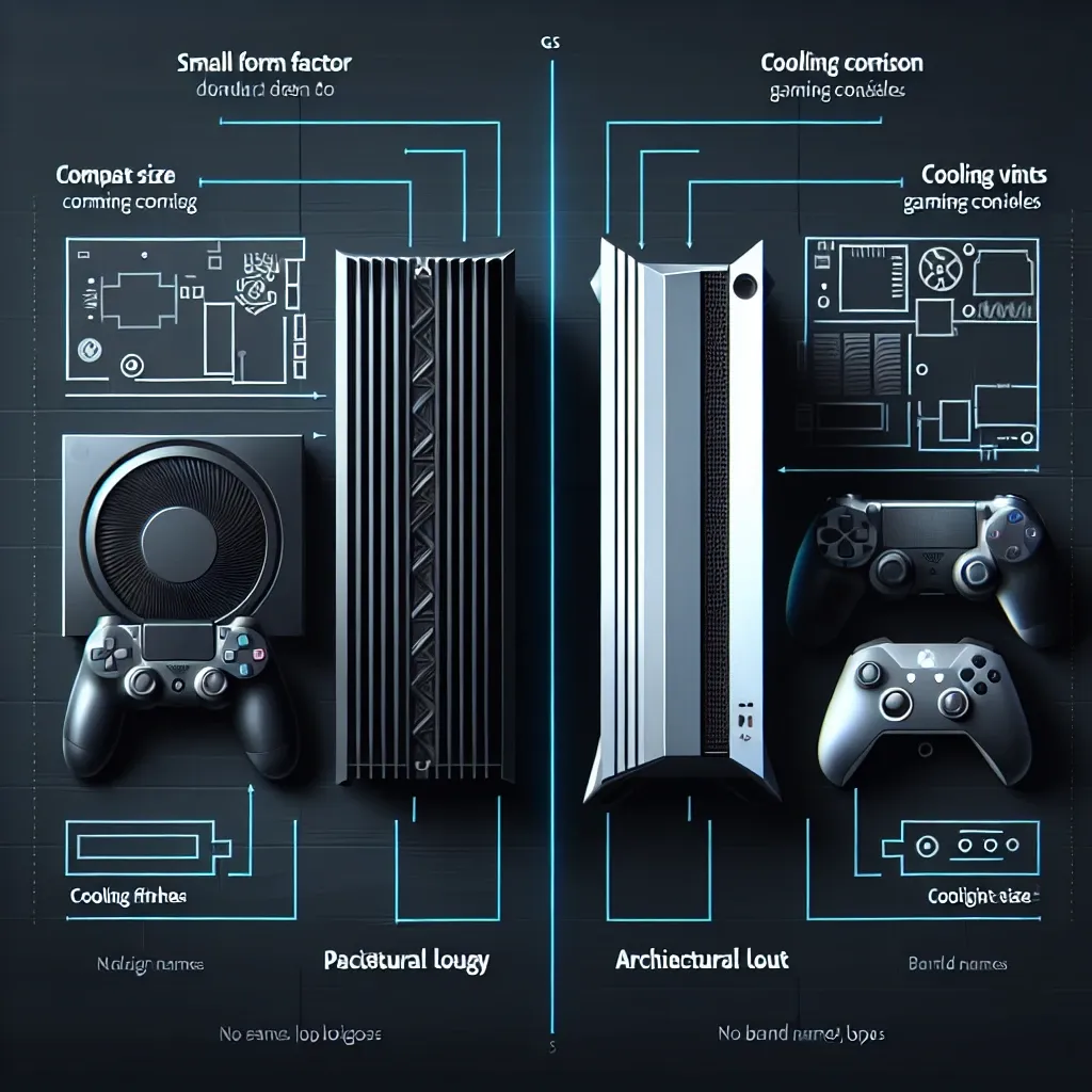 "Comparison image showcasing the design similarities between the Minisforum G1 Pro Mini PC and modern gaming consoles, highlighting compact size, sleek aesthetics, and innovative cooling solutions."