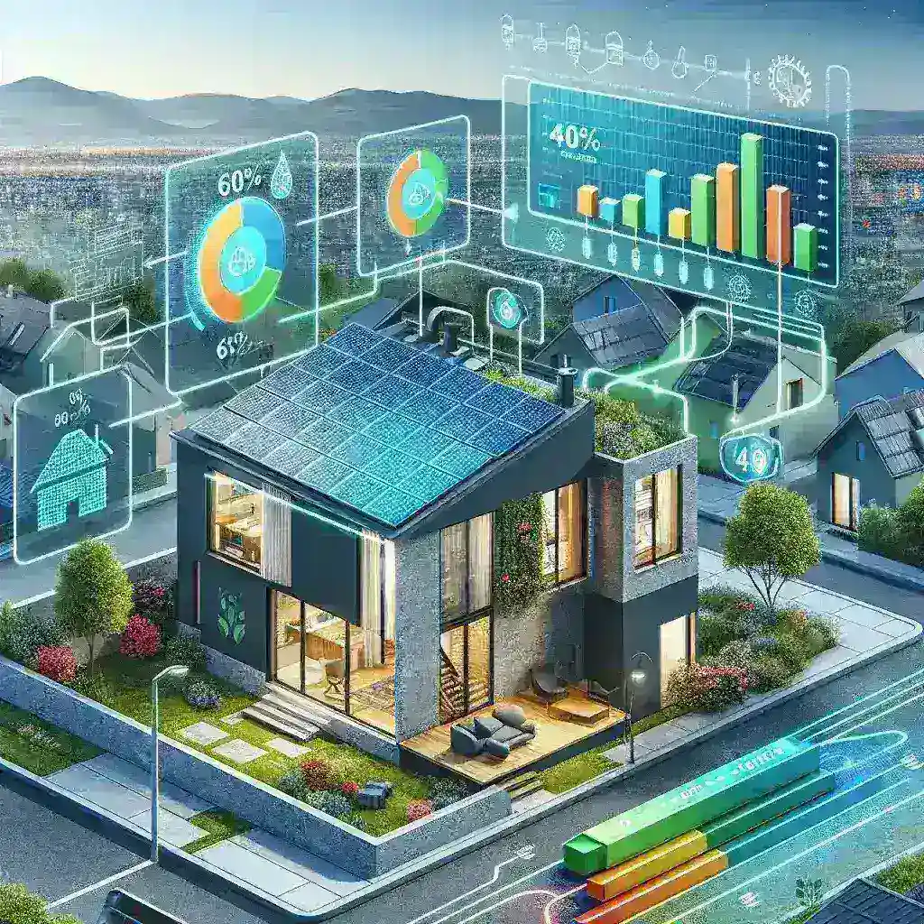 "Graph illustrating the energy consumption savings of residential properties using machine learning models, highlighting a 40% reduction in energy usage."
