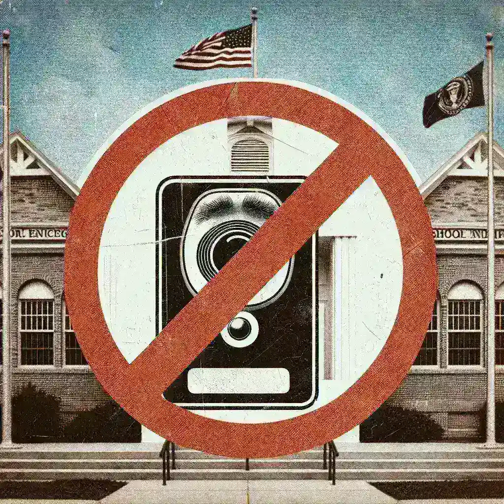 "Students walking through a school hallway as US schools implement statewide bans on facial recognition attendance systems, highlighting the growing concerns over privacy and surveillance in educational environments."